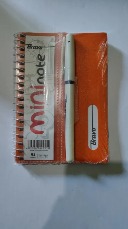 كشكول ميني Bravo بسلك مع قلم مدمج لون برتقالي مناسب للتدوين السريع والدراسة