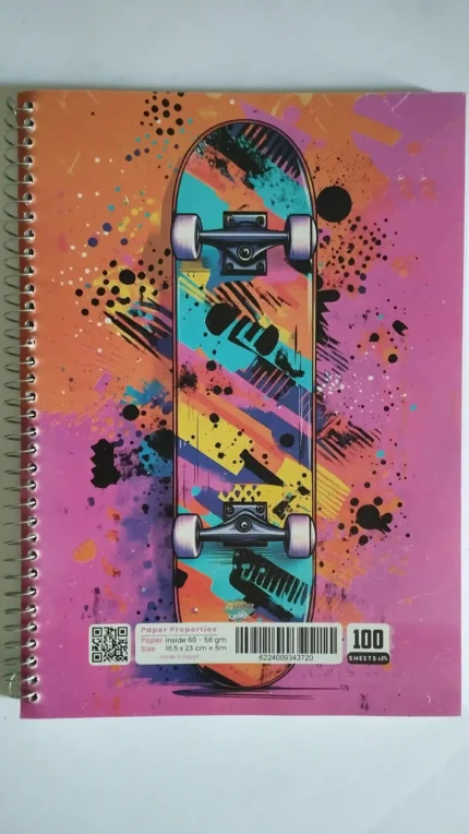 كشكول سلك 100 ورقه غلاف ملون بتصميم اسكيت مناسب للدراسه والكتابه اليوميه