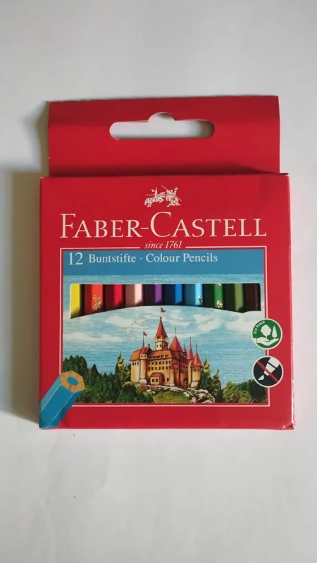 12 قلم تلوين فابر كاستل قصير داخل علبه كرتونيه اصليه متعدد الالوان للرسم المدرسي
