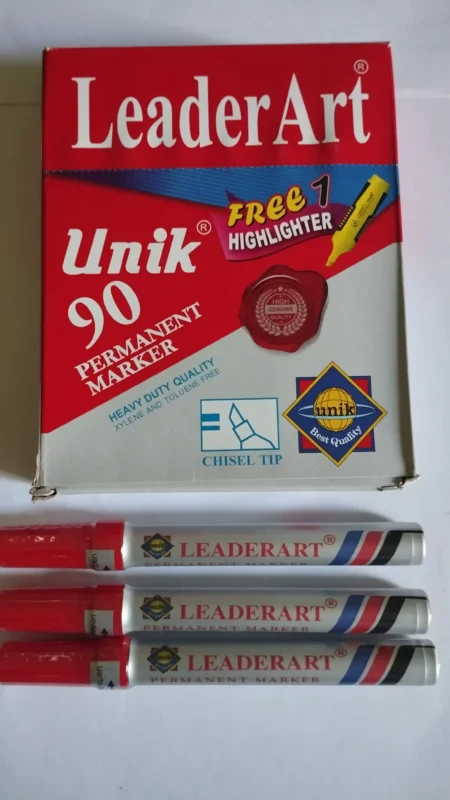 3 اقلام لوح دائم LeaderArt Unik 90 احمر بسن عريض للكتابه على اللوحات