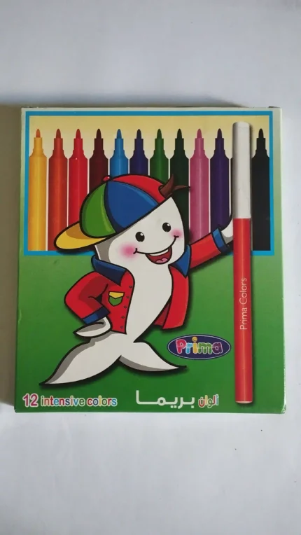 علبة 12 لون فلوماستر Prima Colors متعددة الالوان للرسم والتلوين المدرسي